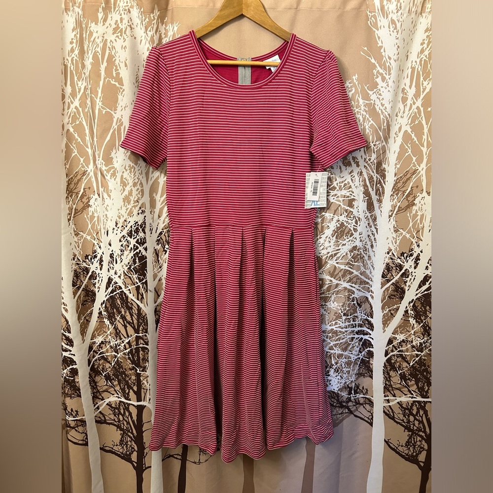 LuLaRoe XL Amelia Pink and White Striped Dress